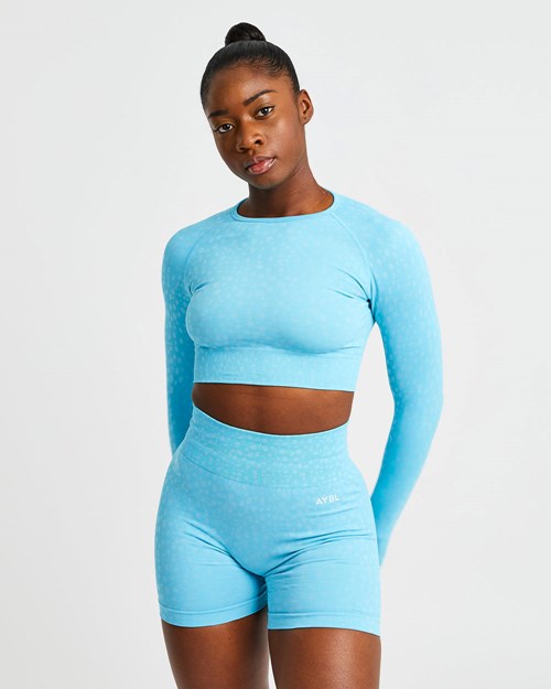 AYBL Evolve Speckle Seamless Long Sleeve Crop Top Azules Claro | TDHZBRJ-38