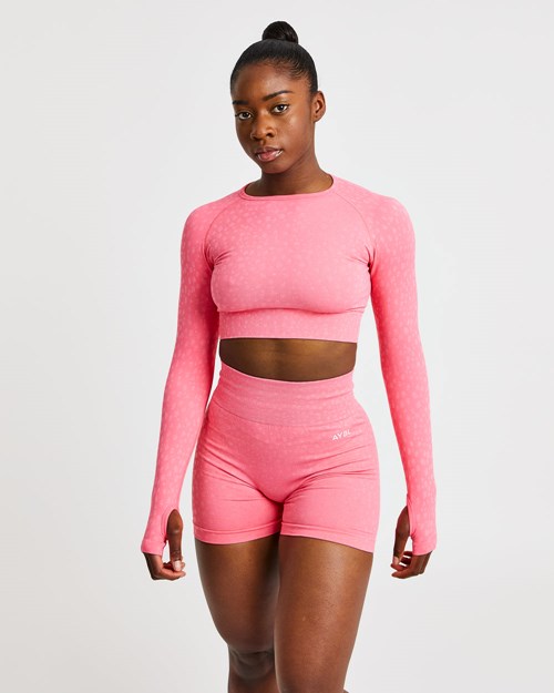 AYBL Evolve Speckle Seamless Long Sleeve Crop Top Coral Rosas | THKPUDC-27