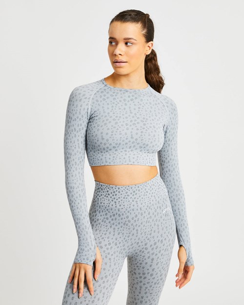 AYBL Evolve Speckle Seamless Long Sleeve Crop Top Grises Claro | UXOQPSN-23