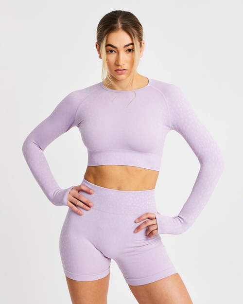 AYBL Evolve Speckle Seamless Long Sleeve Crop Top Lilac | WEDPXUO-38