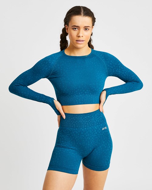 AYBL Evolve Speckle Seamless Long Sleeve Crop Top Teal | ZHFIVPU-84