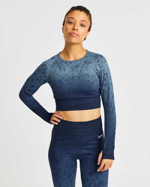 AYBL Flare Seamless Long Sleeve Crop Top Azules | CETFZAU-15