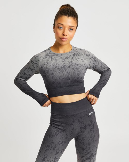 AYBL Flare Seamless Long Sleeve Crop Top Grises | FGSLOCM-57