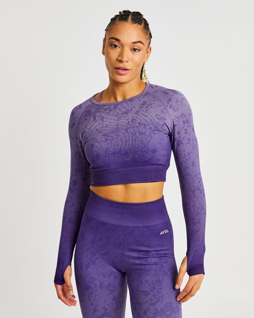 AYBL Flare Seamless Long Sleeve Crop Top Morados | IENRKPG-09