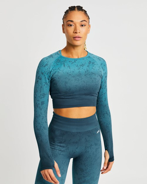 AYBL Flare Seamless Long Sleeve Crop Top Teal | UGMTESJ-07