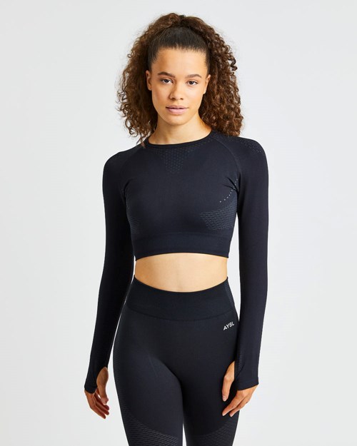 AYBL Ignite Seamless Long Sleeve Crop Top Negros | CYLBDIX-73