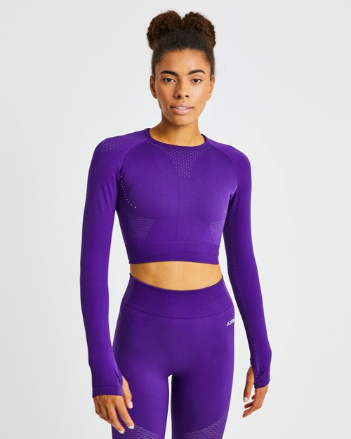 AYBL Ignite Seamless Long Sleeve Crop Top Morados | VHIAGRB-02