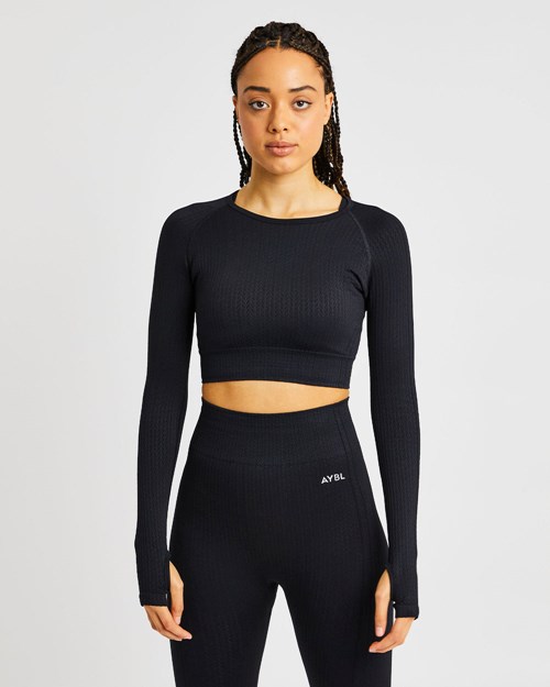AYBL Luxe Seamless Long Sleeve Crop Top Negros | BFNDYEQ-79