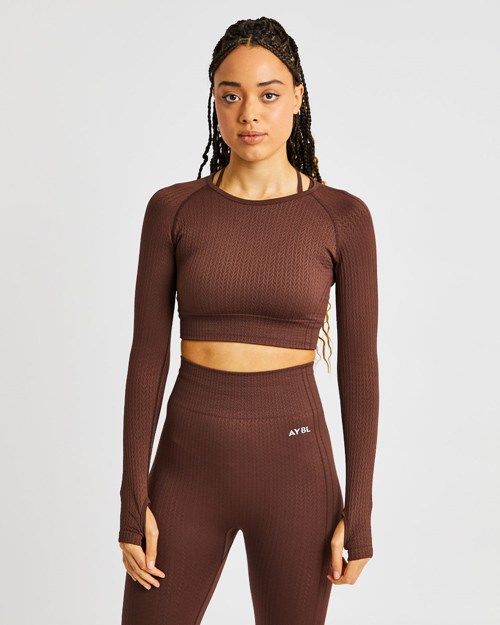 AYBL Luxe Seamless Long Sleeve Crop Top Marrom | CEDYVAK-71