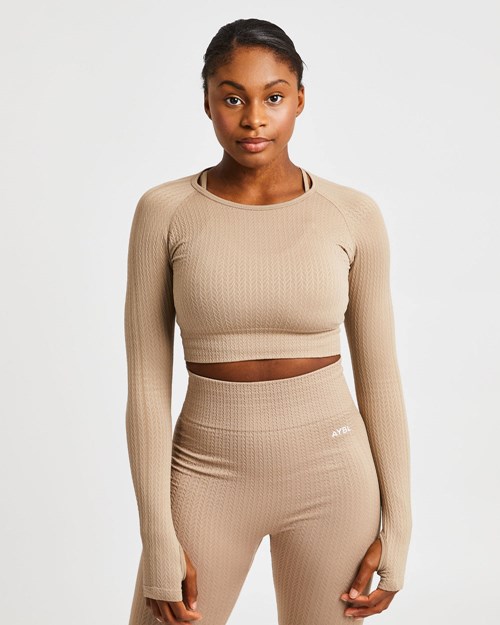 AYBL Luxe Seamless Long Sleeve Crop Top Mocha | SUDJENP-71