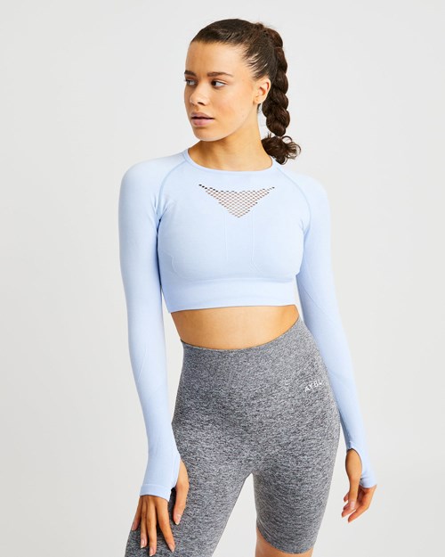 AYBL Motion Seamless Long Sleeve Crop Top Azules | BEMJGPT-72