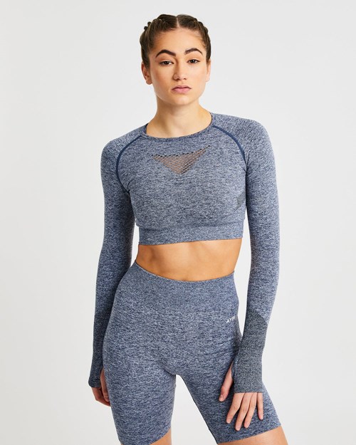 AYBL Motion Seamless Long Sleeve Crop Top Azul Marino | HTAYRIQ-70