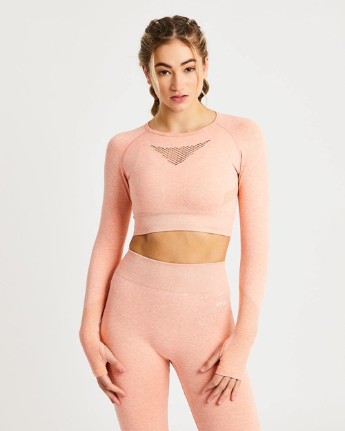 AYBL Motion Seamless Long Sleeve Crop Top Peach Marl | PRZVCWT-60