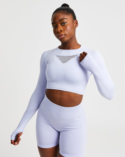 AYBL Motion Seamless Long Sleeve Crop Top Azules | VWRACNU-39