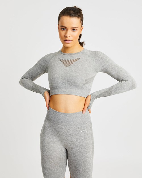 AYBL Motion Seamless Long Sleeve Crop Top Kaki | WCORVAD-21