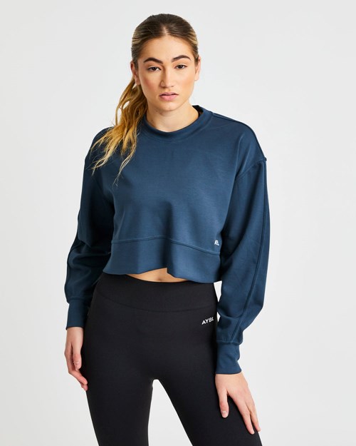 AYBL Oversized Crop Jumper Azul Marino | RIDOHKF-89