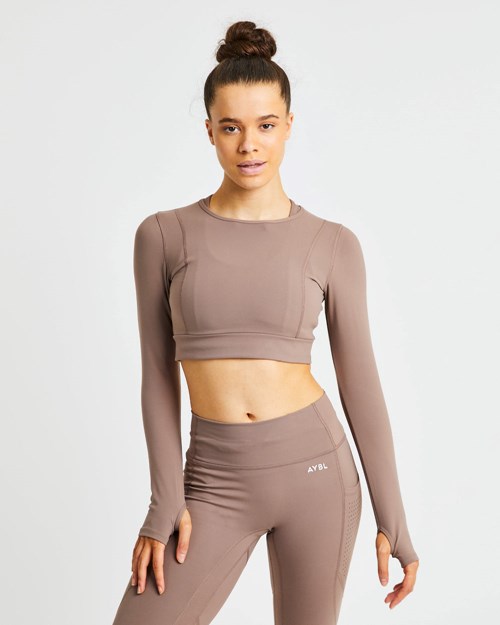 AYBL Pace Long Sleeve Crop Top Marrom | DEVJGUR-68