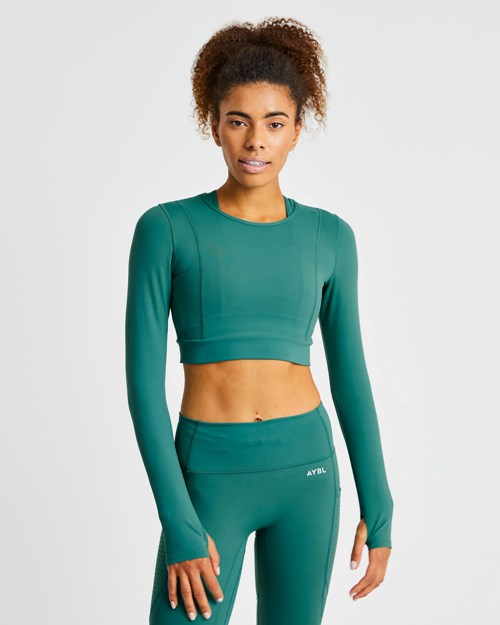 AYBL Pace Long Sleeve Crop Top Verdes Oscuro | BAIDRTL-87