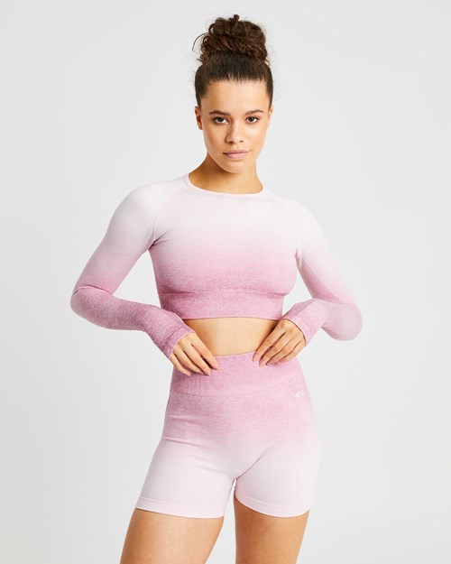 AYBL Pulse Ombré Seamless Long Sleeve Crop Top Rosas | JSDKOGZ-37