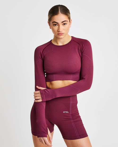 AYBL Reflex Seamless Long Sleeve Crop Top Plum | FGHXPOY-81