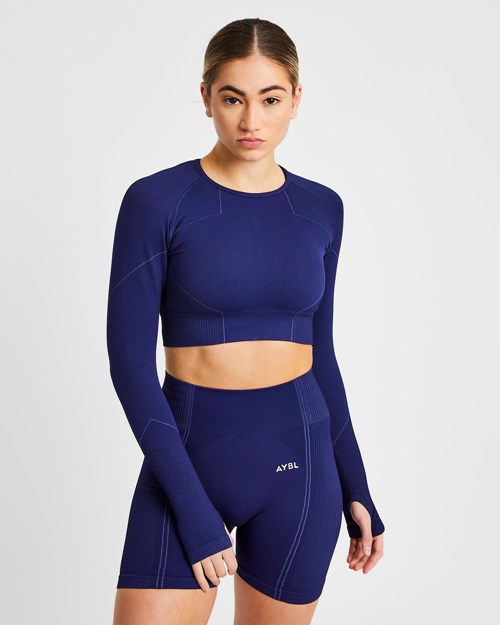 AYBL Reflex Seamless Long Sleeve Crop Top Azul Rey Azules | FRBHYSI-57