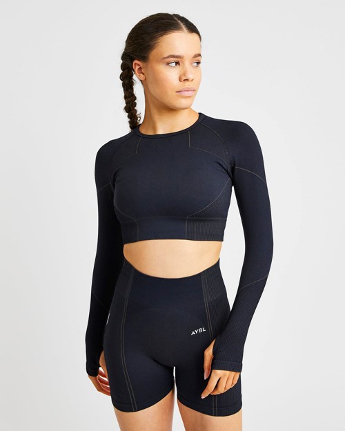 AYBL Reflex Seamless Long Sleeve Crop Top Negros | WHBARLT-20
