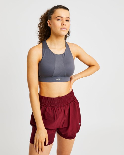 AYBL Sportive High Neck Sports Bra Charcoal | MYEQZTL-21