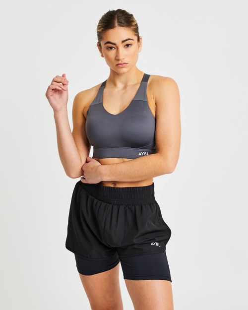 AYBL Sportive Open Back Sports Bra Charcoal | PZOSKVR-37
