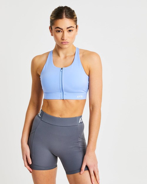 AYBL Sportive Zip Up Sports Bra Azules | YXSVCWB-83