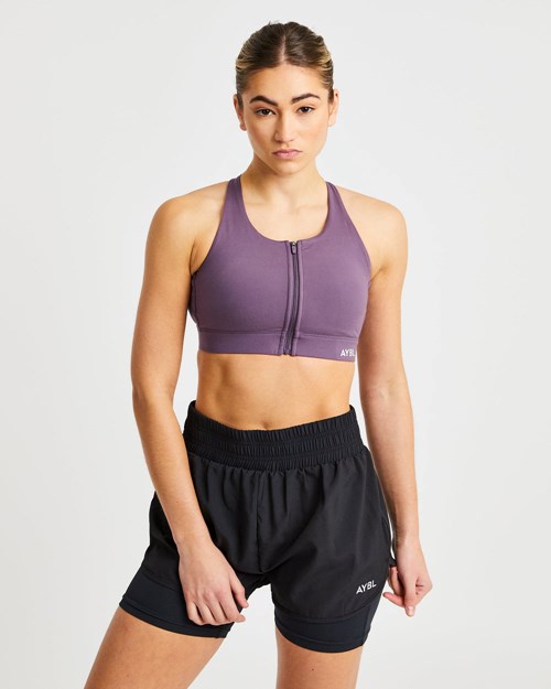 AYBL Sportive Zip Up Sports Bra Morados | NQHSCZE-21