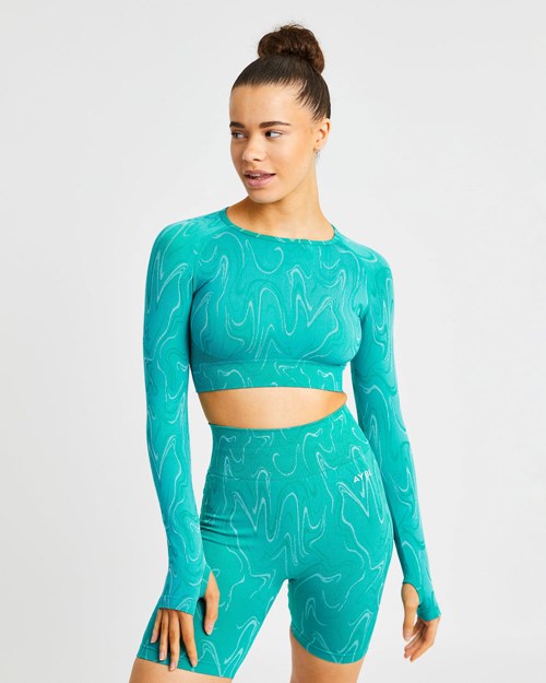 AYBL Velocity Seamless Long Sleeve Crop Top Turquesa | GXOSZPK-27