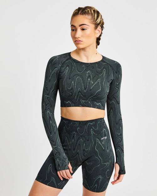 AYBL Velocity Seamless Long Sleeve Crop Top Negros | NACZFEU-25