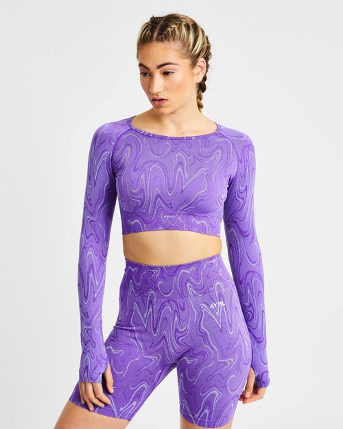 AYBL Velocity Seamless Long Sleeve Crop Top Morados | WKHRCMP-04