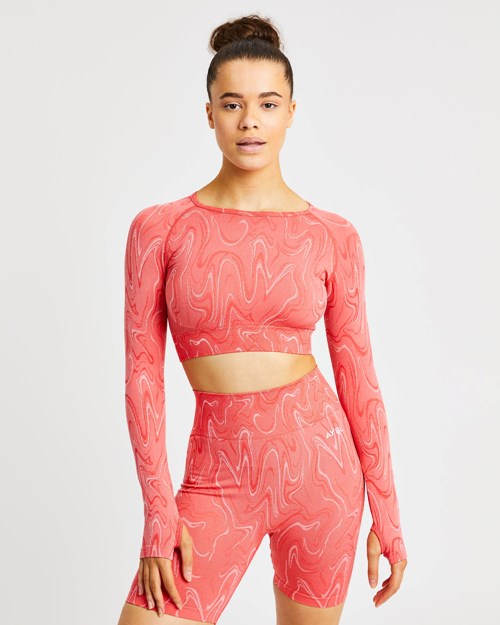 AYBL Velocity Seamless Long Sleeve Crop Top Coral | XCGORTW-78